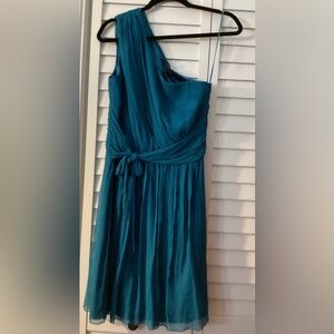 Jay Godfrey 100% Silk, One-Shoulder Teal Pleated Cocktail Dress Size 6 NWT